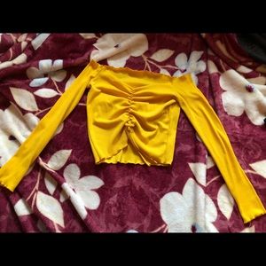 Yellow off the shoulder raunched top